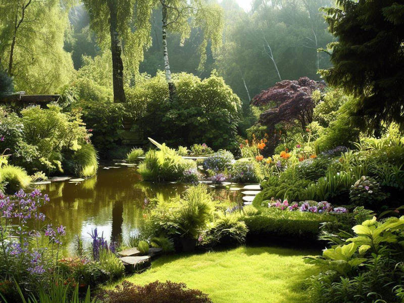 garden pond in a forest