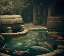 Koi pond in a medieval village